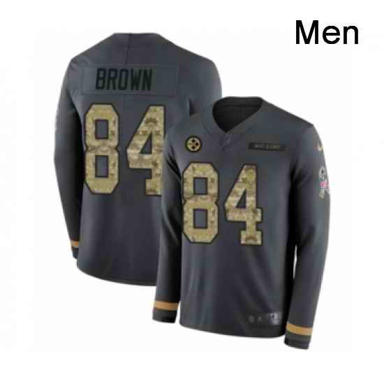 Mens Nike Pittsburgh Steelers 84 Antonio Brown Limited Black Salute to Service Therma Long Sleeve NFL Jersey